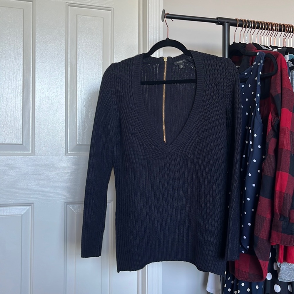Ann Taylor Black Knit Sweater Long Sleeve V neck Size XS